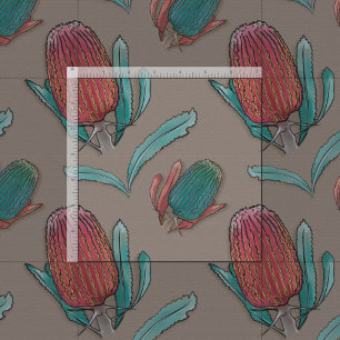 Red Banksia Watercolor - Australian Native Flower Fabric