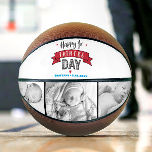 Red Banner Happy 1st Father’s Day Photo Bold Type Basketball