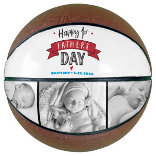 Red Banner Happy 1st Father’s Day Photo Bold Type Basketball