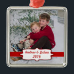 Red Banner Photo Ornament<br><div class="desc">A customisable ornament with a red banner.</div>