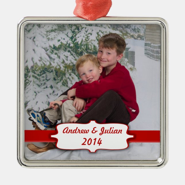 Red Banner Photo Ornament (Front)