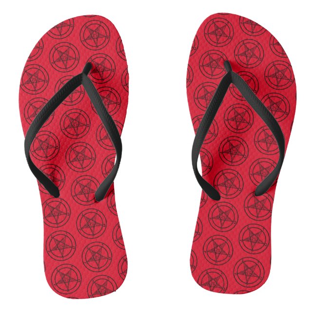 Red Baphomet Pentagram Satanic Jandals (Footbed)