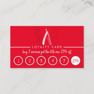 Red Barber Coiffure Hairdresser Discount Loyalty Business Card