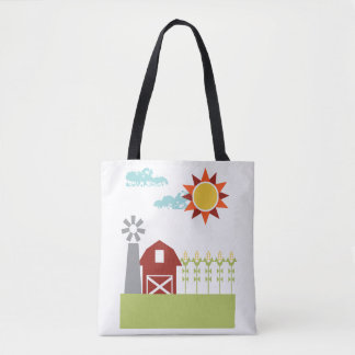 Red barn and corn illustrated tote bag