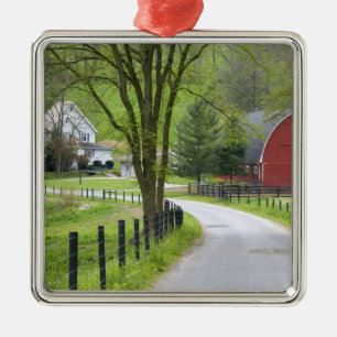 Red barn and farm house near Berlin, Ohio. Metal Tree Decoration