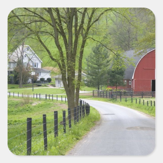Red barn and farm house near Berlin, Ohio. Square Sticker (Front)