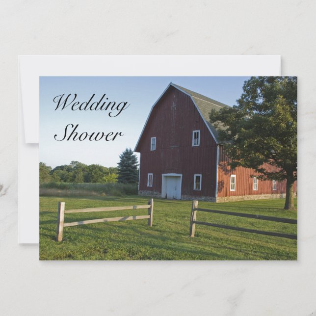 Red Barn and Fence Couples Country Wedding Shower Invitation (Front)