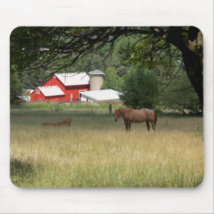 Red Barn And Horses Mouse Pad