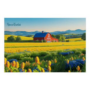 Red Barn and Rolling Hills Poster