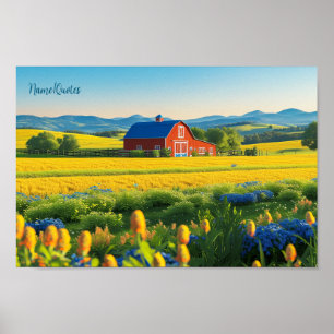 Red Barn and Rolling Hills Poster