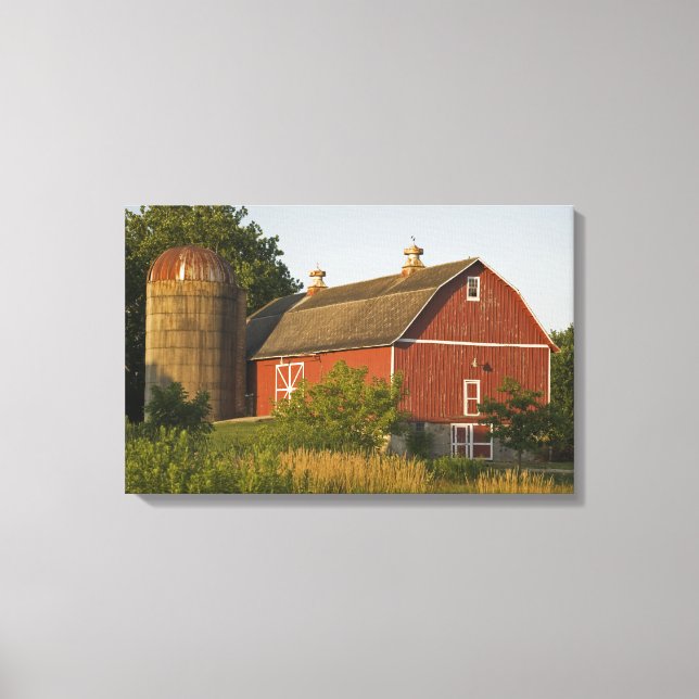 Red Barn and Silo Canvas Print (Front)
