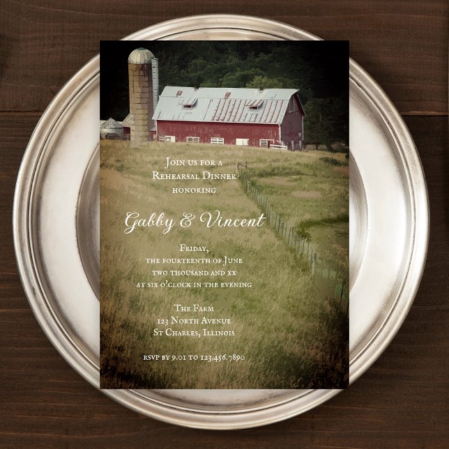 Red Barn and  Silo Country Farm Rehearsal Dinner Invitation (Creator Uploaded)