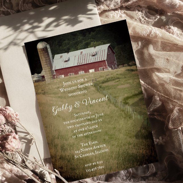 Red Barn and Silo Country Farm Wedding Shower Invitation (Creator Uploaded)