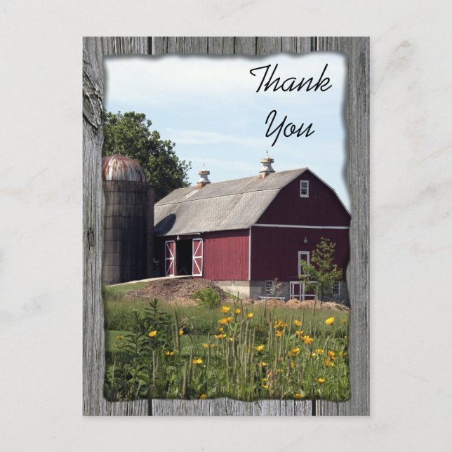 Red Barn and Silo Country Thank You Postcard (Front)