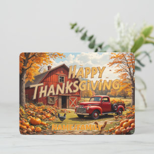 Red Barn and Vintage Truck – Happy Thanksgiving Holiday Card
