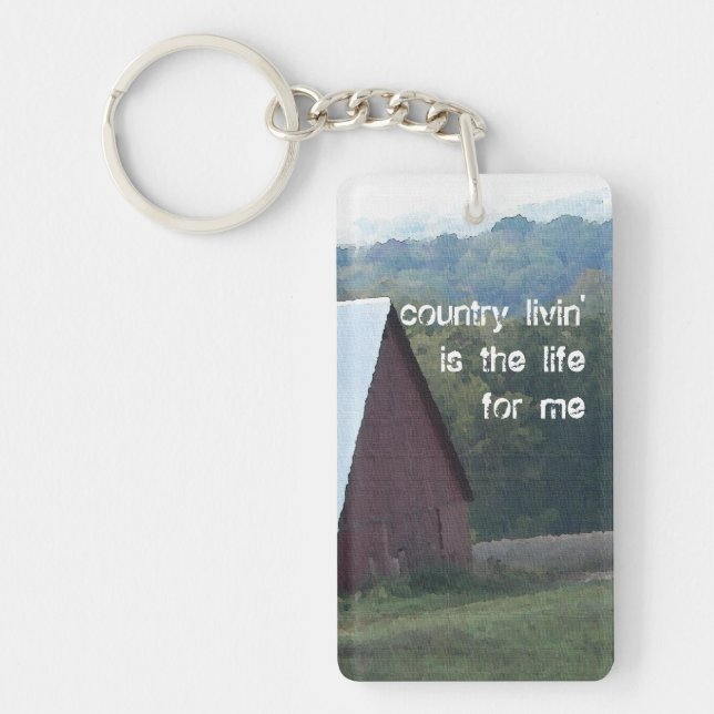 Red Barn Autumn Trees Key Ring (Front)