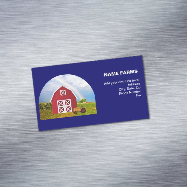 Red Barn Blue Sky Tractor Add Company Info Magnetic Business Card (In Situ)