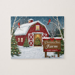 Red Barn Christmas Tree Farm Jigsaw Puzzle