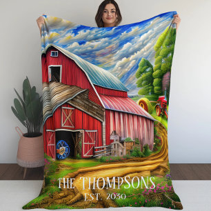 Red Barn Country Personalised Family Name Fleece Blanket