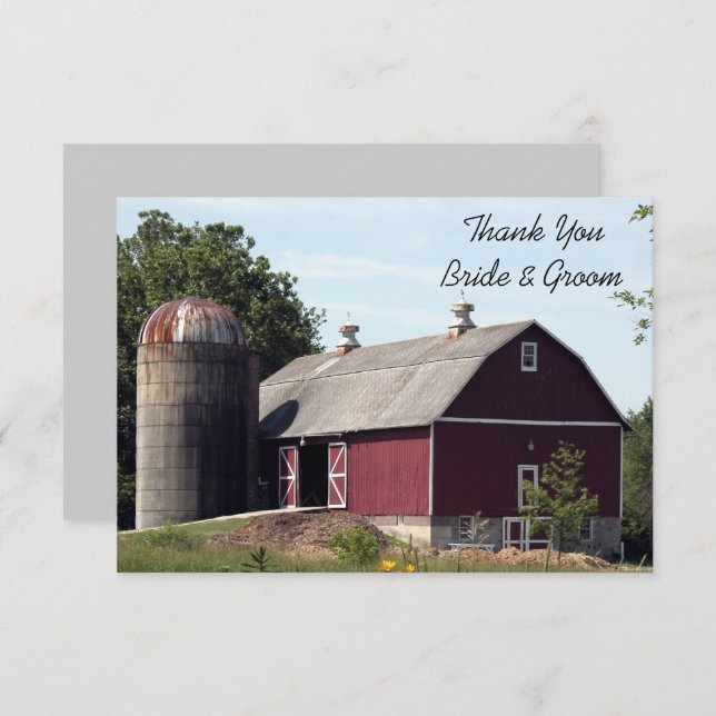 Red Barn Country Wedding Flat Thank You Note Invitation (Front/Back)