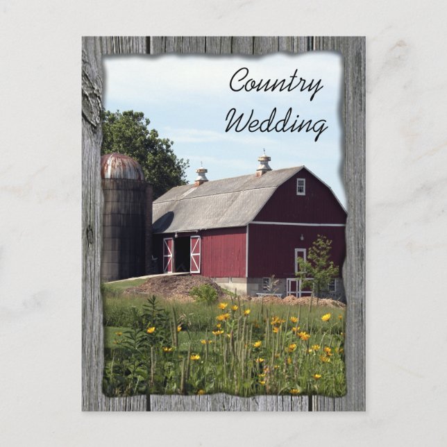 Red Barn Country Wedding Save the Date Announcement Postcard (Front)