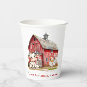 Red Barn Cute Cow and Chicken Boy Birthday Party Paper Cups