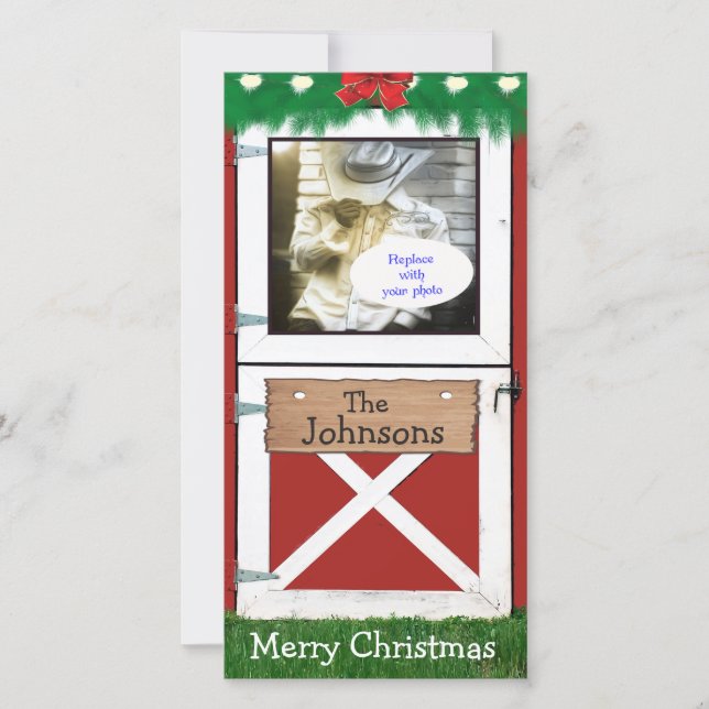 Red Barn Door Custom 1 Photo Holiday Card (Front)