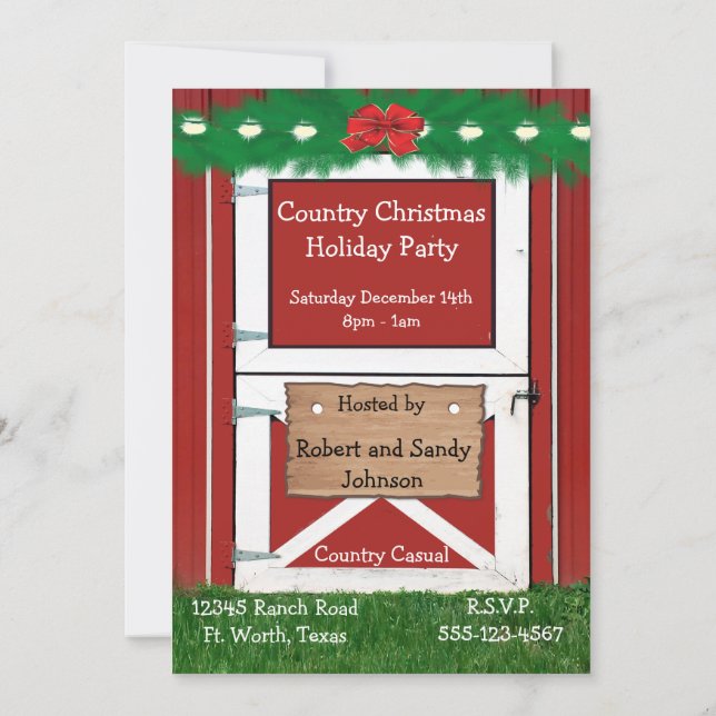 Red Barn Door Custom  Holiday Party Invitation (Back)