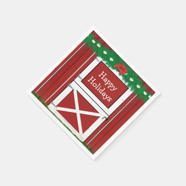 Red Barn Door Custom Holiday Party Napkins #2 (Corner)