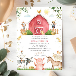 Red Barn Farm Animals Baby Shower Invitation