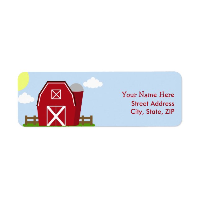 Red Barn Farm Birthday Party Address Labels (Front)