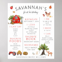 Red Barn | Farm First Birthday Milestone Poster