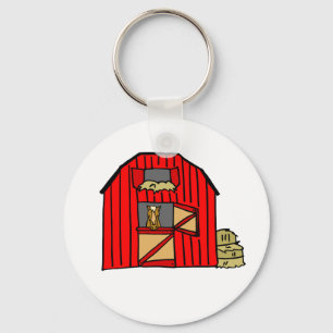 Red Barn Farm Scene Equine Horse Stall Key Ring