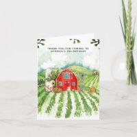 Red Barn | Farm Themed Birthday Thank You Card