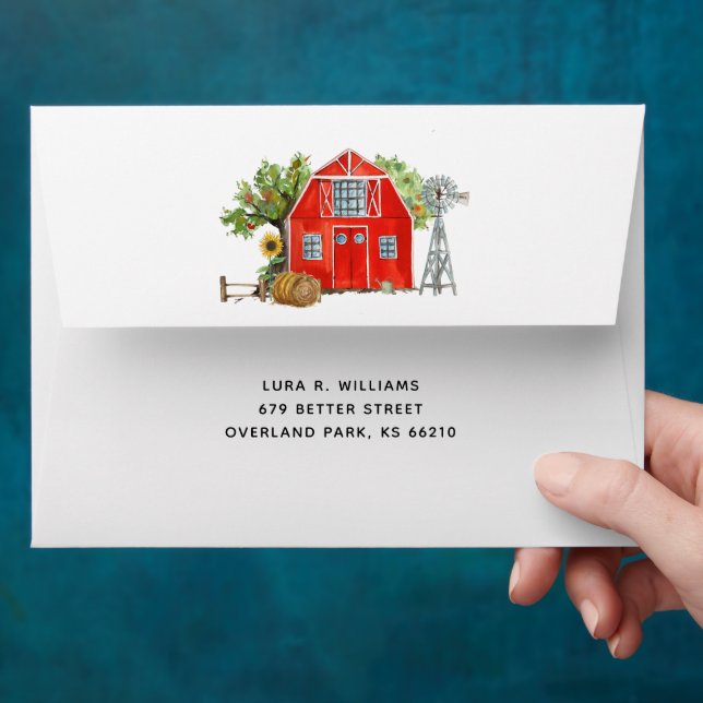 Red Barn | Farm Themed Personalised Envelope (Hand)