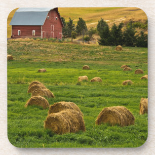 Red Barn, hay bales, Albion, Palouse Area 2 Coaster