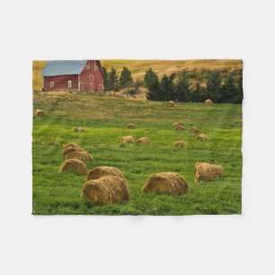 Red Barn, hay bales, Albion, Palouse Area 2 Fleece Blanket