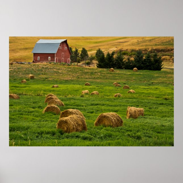 Red Barn, hay bales, Albion, Palouse Area 2 Poster (Front)