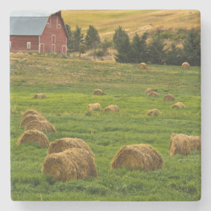 Red Barn, hay bales, Albion, Palouse Area 2 Stone Coaster