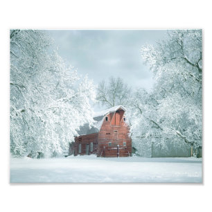 Red Barn In A Fresh Winter Snow  Photo Print