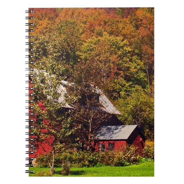 Red Barn in Autumn Spiral Notebook (Front)