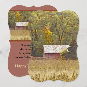 RED BARN IN FIELD/ HAPPY THANKSGIVING