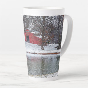 Red Barn In Snow Painterly Latte Mug