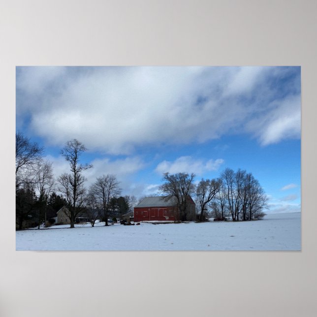 Red Barn in Snow Poster (Front)