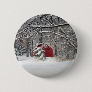 Red Barn in the Snow 2011 6 Cm Round Badge
