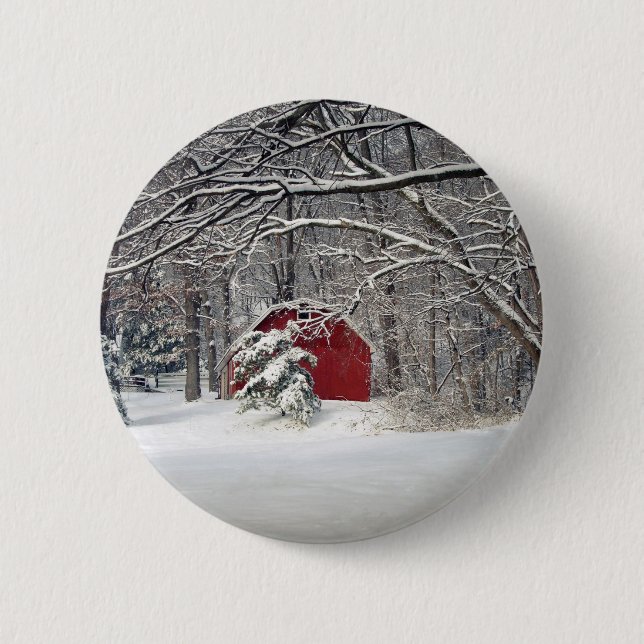 Red Barn in the Snow 2011 6 Cm Round Badge (Front)