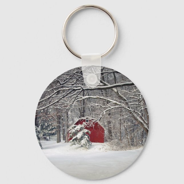 Red Barn in the Snow 2011 Key Ring (Front)