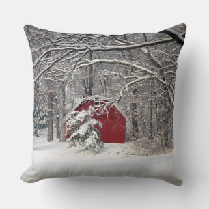 Red Barn in the Snow 2011 Pillow
