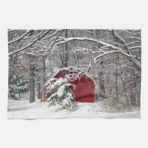 Red Barn in the Snow 2011 Tea Towel