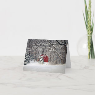 Red Barn in the Snow Holiday Card